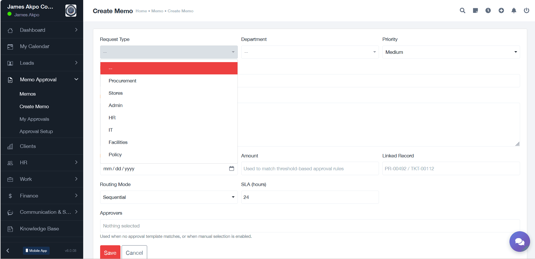TECOLL Create Memo — digital approval routing with priority and accountability