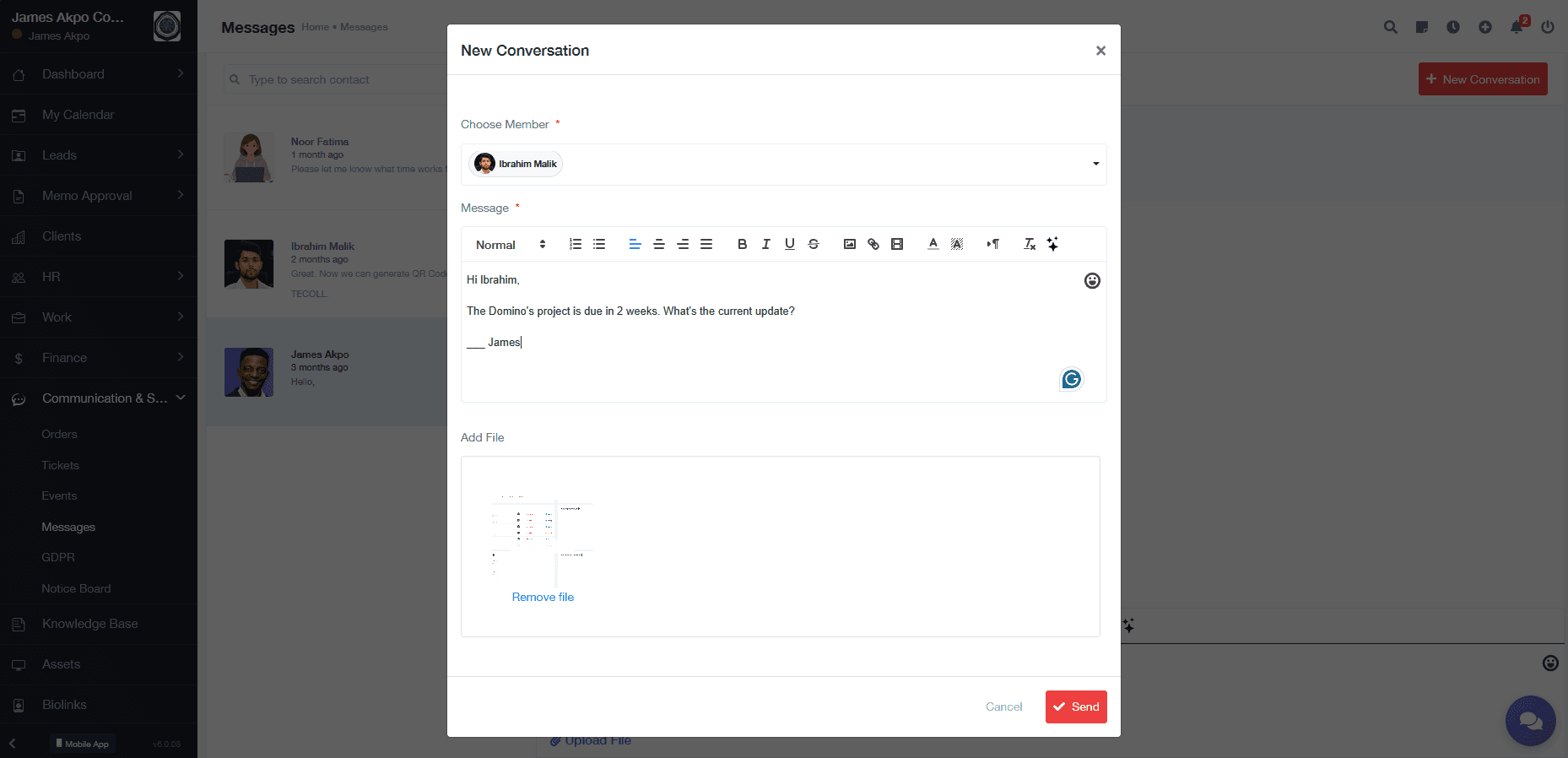 TECOLL Messages — internal conversation composition connected to organizational work